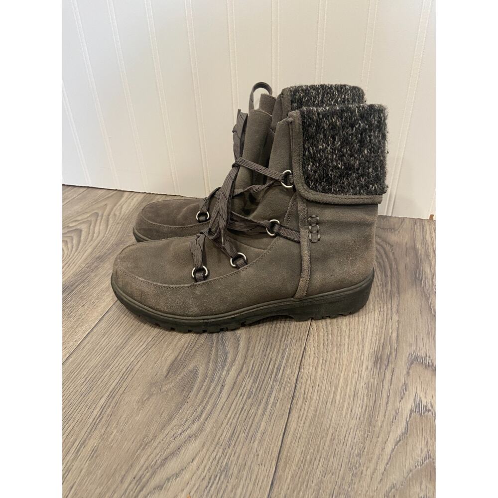 Baretraps Boots Womens 7M Sharleen Winter Snow Gray Leather Ankle Top Lace Up